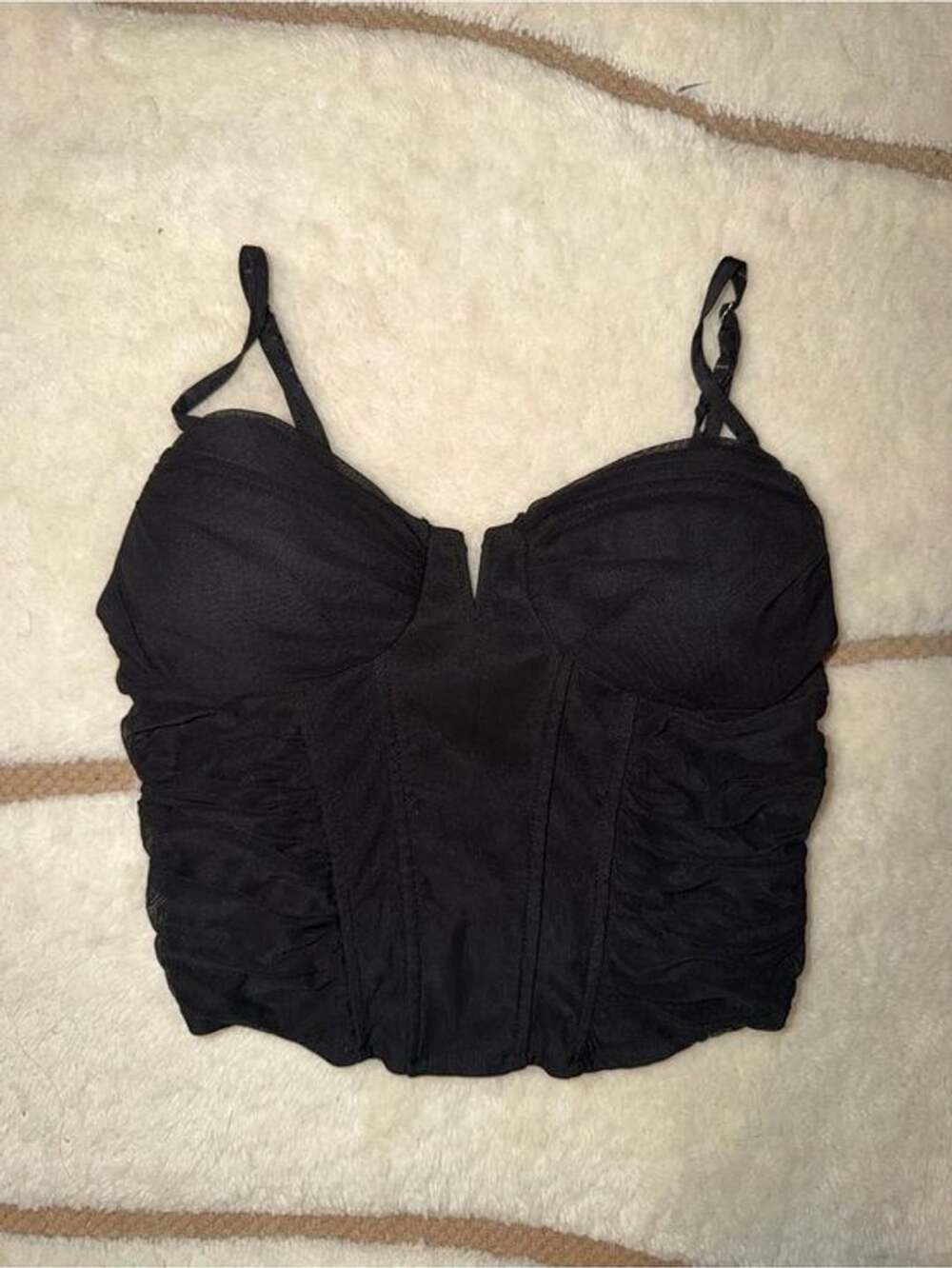 Dylan Ryan Women’s Large Black Ruched Corset Bustier Crop Top